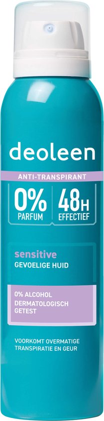 Deoleen Anti-transpirant Aerosol Sensitiv 48 uur effectief 0% parfum & 0% alcohol 150 ml- 3 stuks