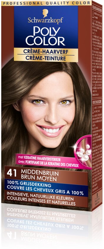 Schwarzkopf Poly Color Crème Haarverf 41 Middenbruin - 3 stuk - intensieve, natuurlijke kleuren met 100% grijsdekking