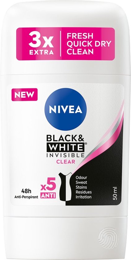 6 x Black&White Invisible Clear anti-transpirant stick 50ml
