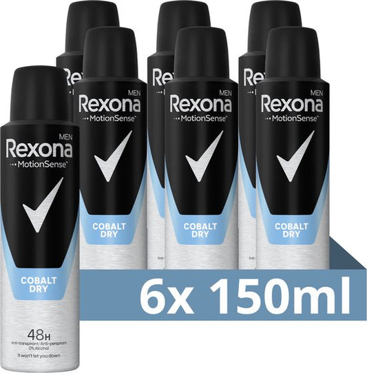 Déodorant anti-transpirant Rexona Men en spray – Cobalt Dry – avec technologie MotionSense – 6 x 150 ml