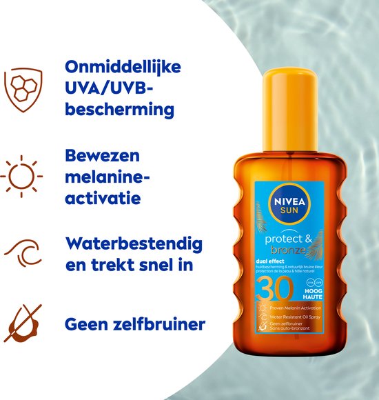 NIVEA SUN Protect & Bronze Zonnebrand Olie Spray SPF 30 - Zonnespray - Waterproof - 200 ml
