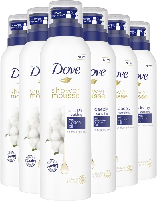 Dove Shower Mousse - Deeply Nourishing Cotton Oil - Verrijkt met katoenzaadolie - 6 x 200 ml