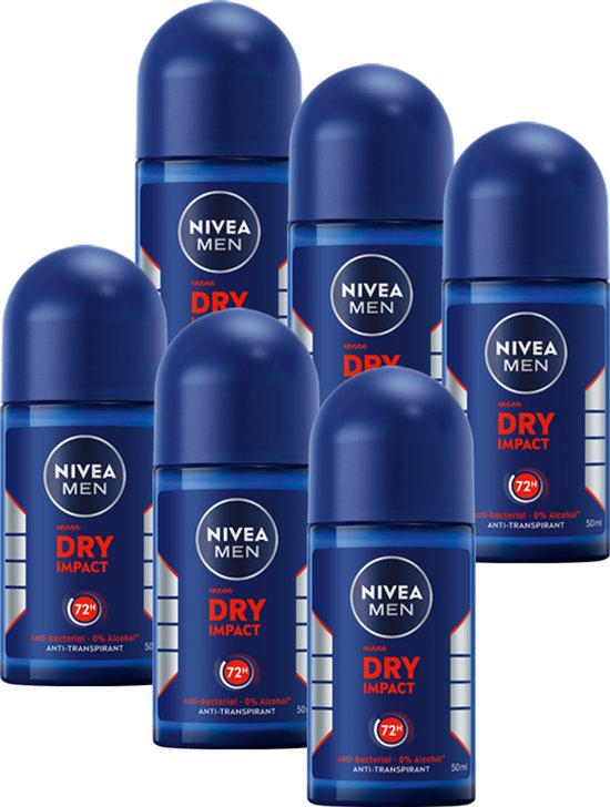 NIVEA MEN Dry Impact Anti-Transpirant Deo Roller - Deodorant - 6 x 50 ml - Voordeelverpakking