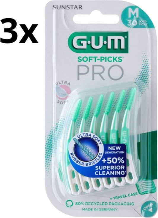GUM Soft Picks PRO Medium – 3 x 30 pièces – Pack économique