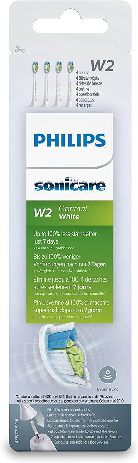 Philips Sonicare w2 vervangende borstelkoppen, wit, 4 stuks