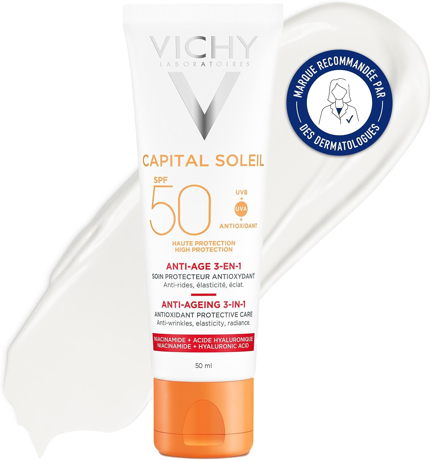 Vichy Anti-aging gezichtsverzorging met SPF 50, antioxidant 3-in-1 zonneverzorging