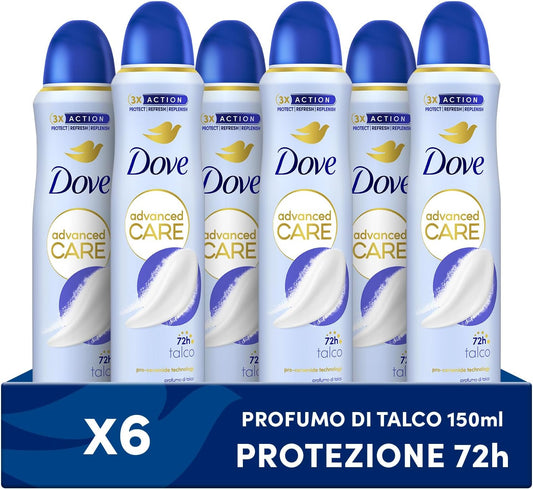 6x Dove Déodorant Spray Advanced Care Talco 150 ml