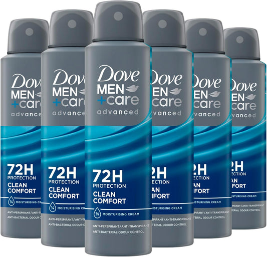 Dove Men+Care Advanced Clean Comfort Anti-Transpirant Deodorant Spray, tot 72 uur bescherming tegen zweet en nare geurtjes - 6 x 150 ml - Voordeelverpakking