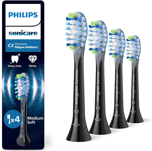 Philips Sonicare Originele standaard sonische C3 Premium Plague Defence -opzetborstels - verpakking van 4 stuks in zwart