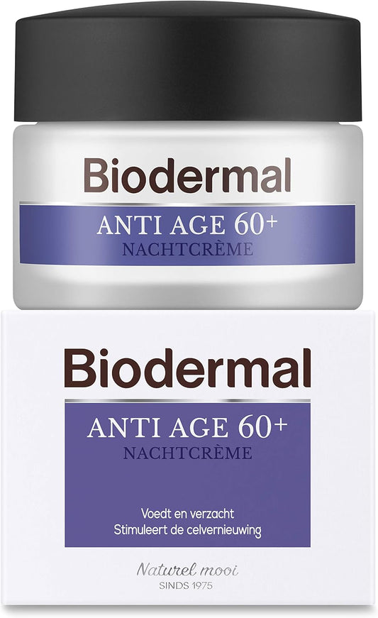 Biodermal Anti Age 60+ - Crème de nuit contre le vieillissement cutané - Cette crème de nuit aide à réduire les rides et ridules - 50 ml