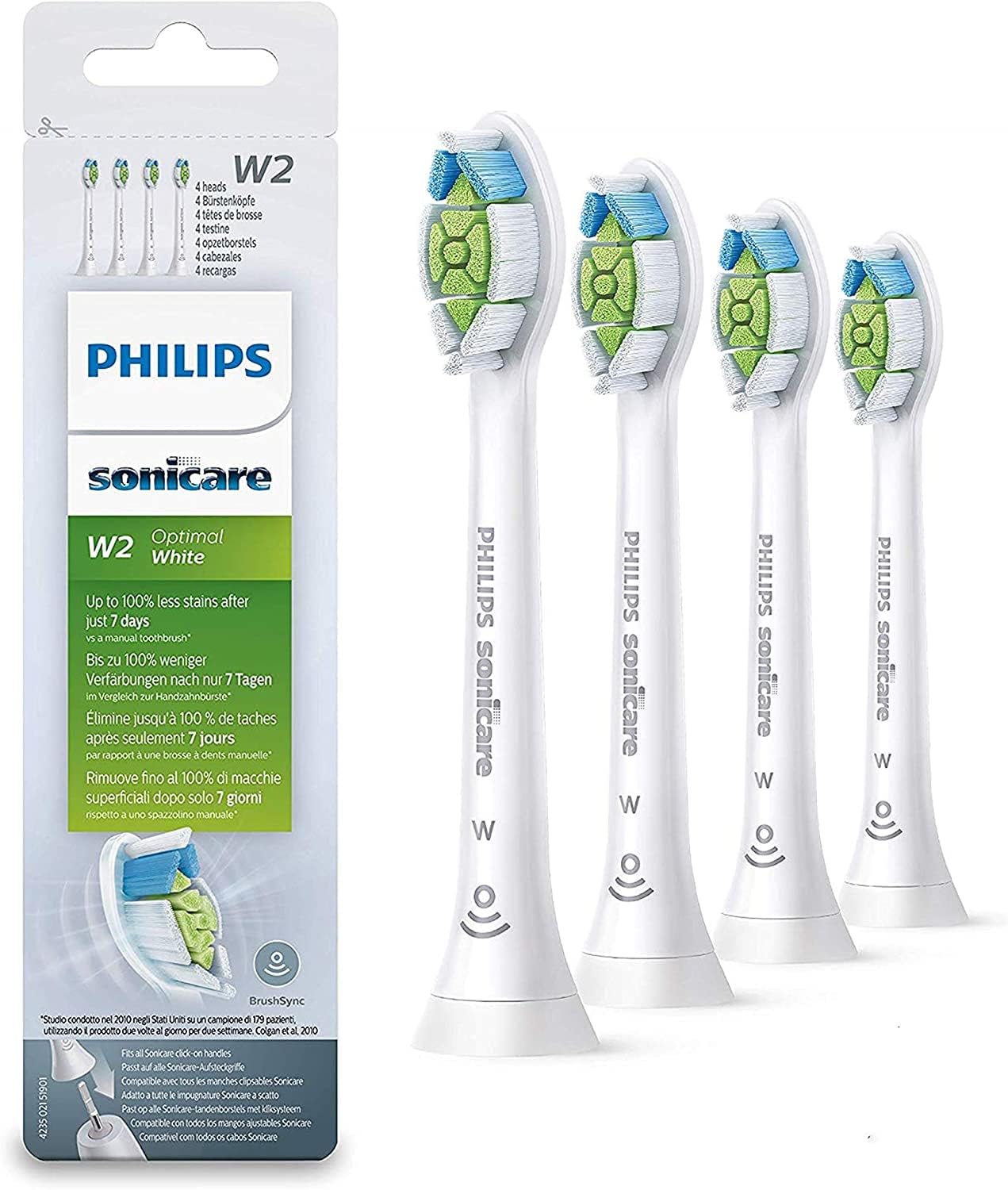 Philips Sonicare w2 vervangende borstelkoppen, wit, 4 stuks