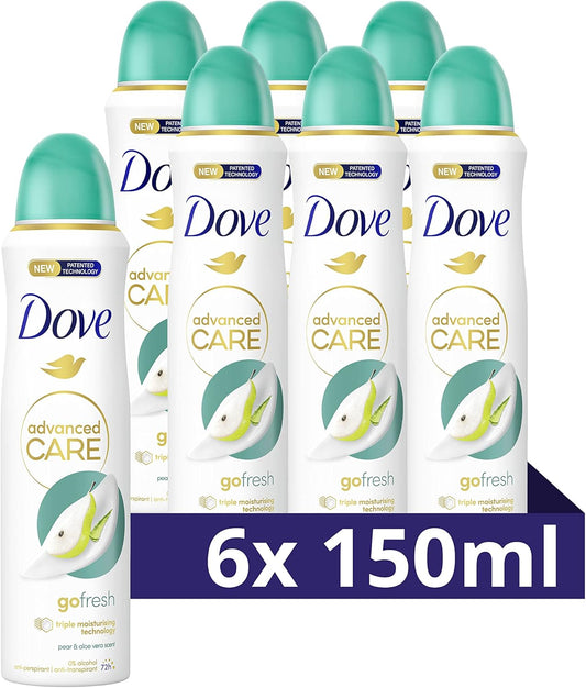 Dove Advanced Care Go Fresh Pear & Aloe Vera Anti-Transpirant Deodorant Spray, biedt tot 72 uur bescherming tegen zweet - 6 x 150 ml - Voordeelverpakking