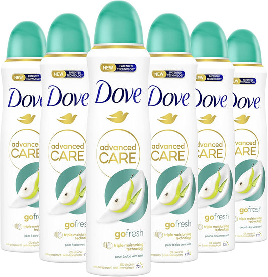 Dove Advanced Care Go Fresh Pear & Aloe Vera Anti-Transpirant Deodorant Spray, biedt tot 72 uur bescherming tegen zweet - 6 x 150 ml - Voordeelverpakking