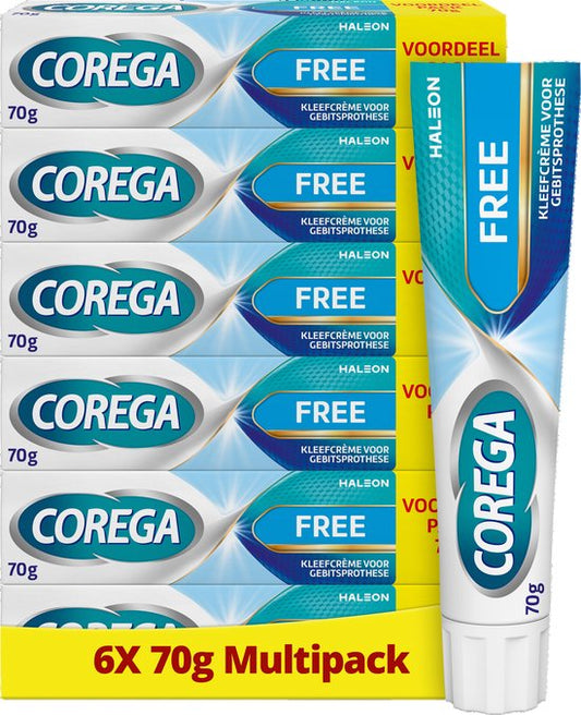 Crème adhésive Corega Free pour prothèses dentaires, 6 x 70 g