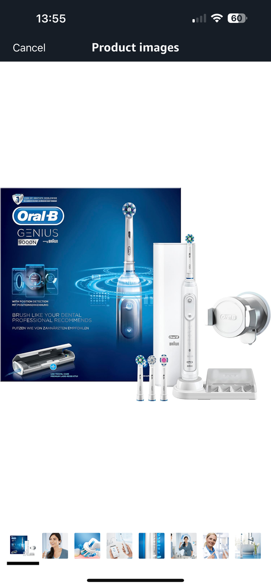 Brosse à dents électrique Oral-B Genius 9000N avec technologie de positionnement, blanche