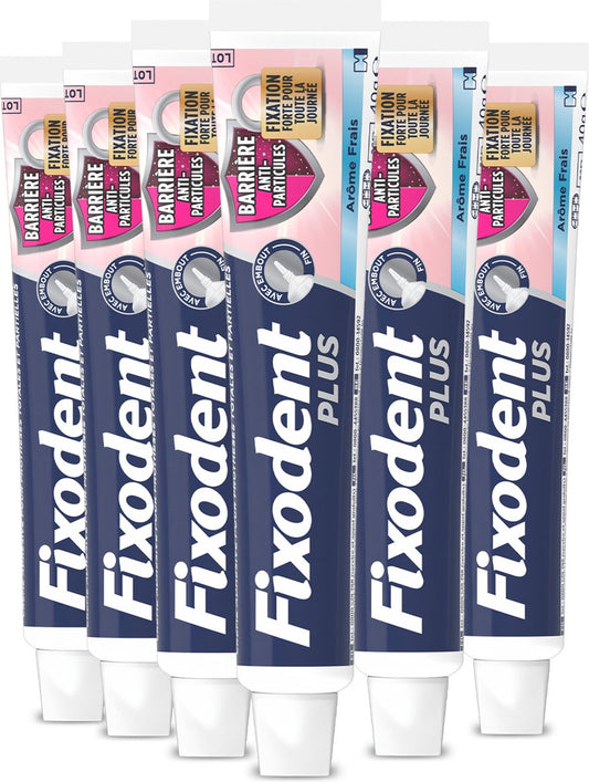 Fixodent Plus Pâte adhésive barrière alimentaire - Fraîche - 6 x 40 grammes