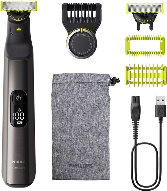 Philips OneBlade Pro 360 Visage + Corps – Argent – Tondeuse, rasoir et styler tout-en-un – Pochette de rangement incluse