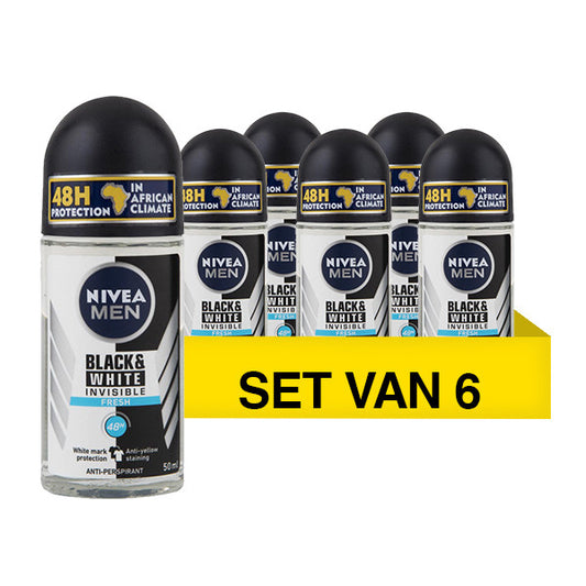 6x Déodorant roll-on Nivea Invisible Black & White Fresh (50 ml)