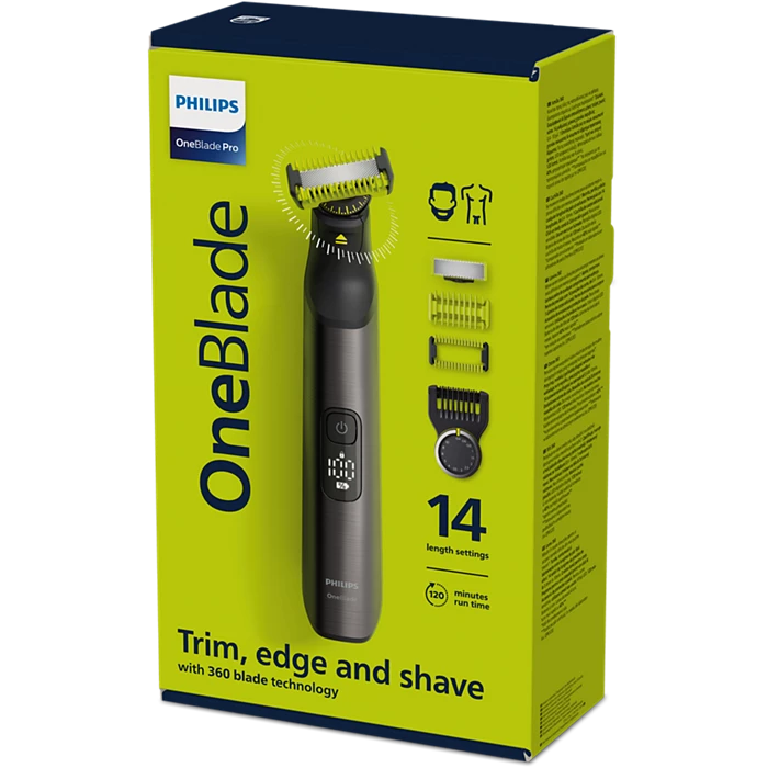 Philips OneBlade Pro 360 Face + Body – Zilver - Trimmer, scheerapparaat en styler in 1 - Inclusief opbergzakje
