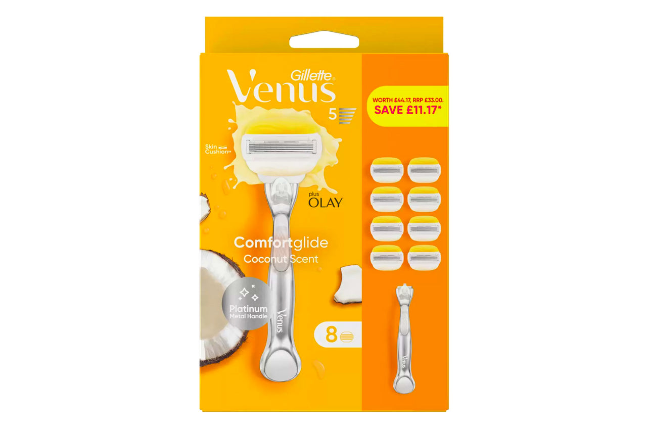 Gillette Venus ComfortGlide Coconut + Olay Scheermesjes met Handvat – 8 stuks