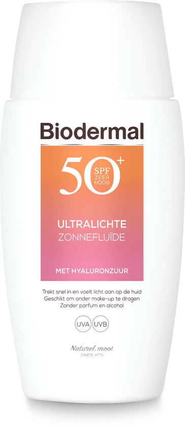 Fluide solaire ultra-léger Biodermal - Protection solaire SPF 50+ - à l'acide hyaluronique - Protection solaire visage 