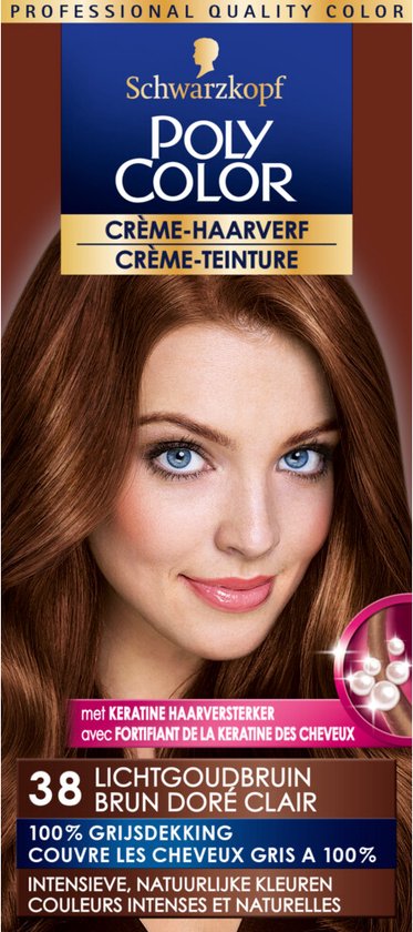 3x Poly Color Créme Permanente Haarverf 38 Licht Goudbruin 90 ml