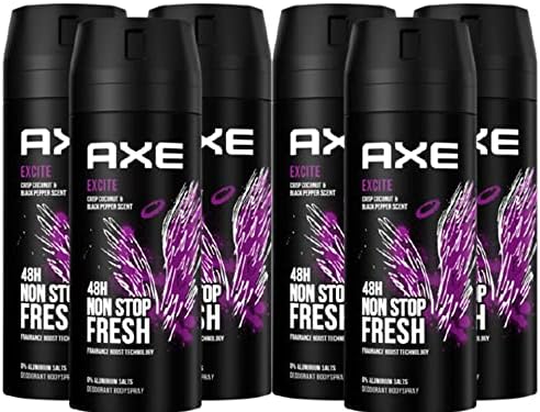 6x Axe Bodyspray Excite zonder aluminiumzouten 150 ml