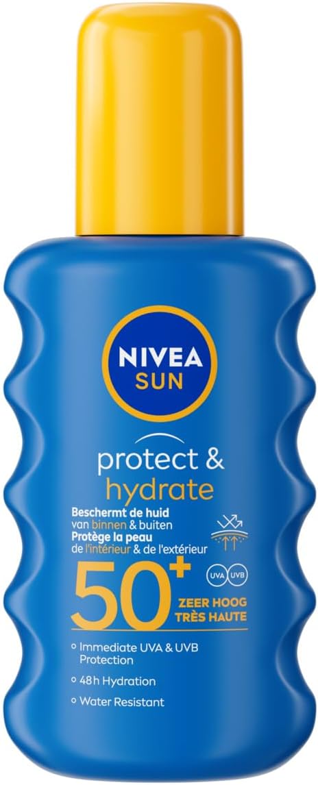 NIVEA SUN Protect & Hydrate Zonnebrand Spray - SPF 50 - Zonnespray - Beschermt en hydrateert - Met Vitamine E -Zonbescherming - 200 ml