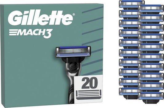 Lames de rasoir Gillette Mach3 Base pour homme - Paquet de 20 - Emballage boîte aux lettres 