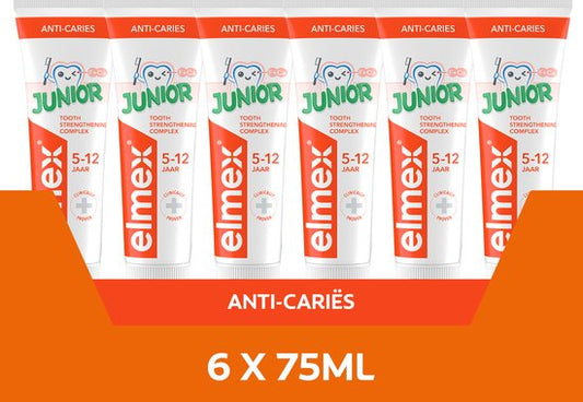 Elmex Junior 5-12 jaar tandpasta - 6 x 75ml - Voor Kinderen 5-12 Jaar - Tegen gaatjes - Kindertandpasta - Voordeelverpakking