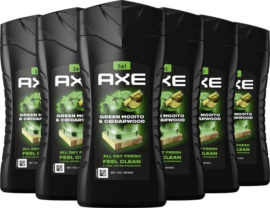 AXE Wild 3-in-1 Douchegel - Green Mojito & Cedarwood - 6 x 250 ml - Voordeelverpakking