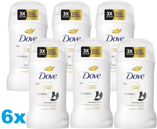 Dove Invisible Dry Anti-Transpirant Stick – 6 x 50 ml – 72H Bescherming – 0% Alcohol