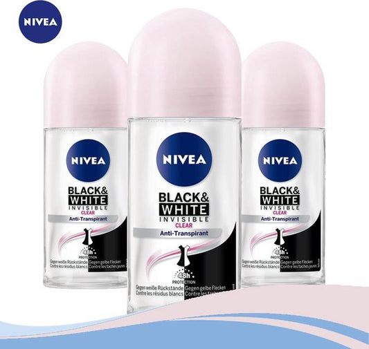 Nivea Invisible For Black & White Clear Deodorant Roller 48 hr 6x50 ml