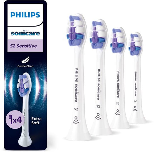 Philips Sonicare Optimal Sensitive S2 – Opzetborstels voor Elektrische Tandenborstel – Wit – Verpakking van 4