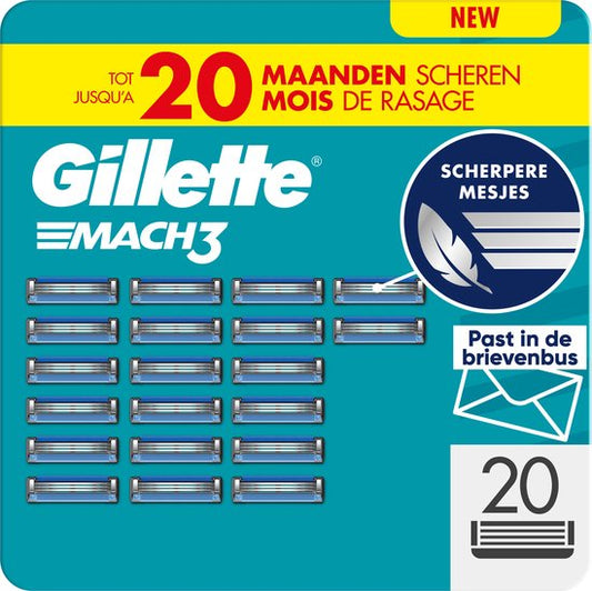 Lames de rasoir Gillette Mach3 Base pour homme - Paquet de 20 - Emballage boîte aux lettres 