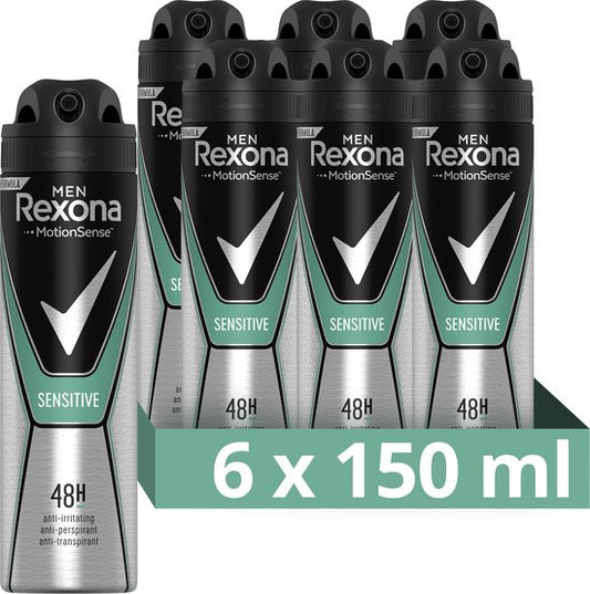 Rexona Men Sensitive Anti-transpirant Spray - 6 x 150 ml - Voordeelverpakking