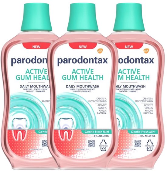 Parodontax Mondwater Active Gum Health Daily Mouthwash Gentle Fresh Mint 3 x 500 ml