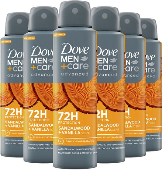 Dove Men+Care Advanced Anti-TranspiranDove Men+Care - Anti-Transpirant Deodorant Spray - Advanced - Sandalwood + Vanilla - 6 x 150 ml