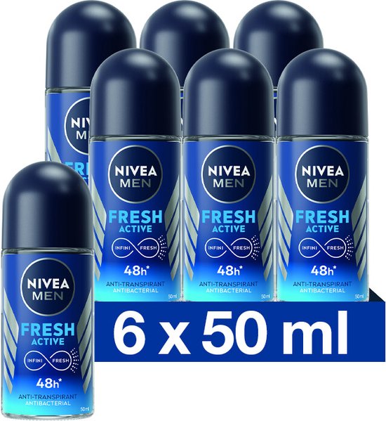 NIVEA MEN Fresh Active Anti-Transpirant Deo Roller - Beschermt 48 uur  - 6 x 50 ml
