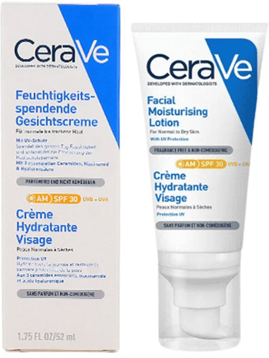 CeraVe Hydraterende Gezichtscrème SPF30 - voor Normale tot Droge Huid - met 3 Essentiële Ceramiden - 52ml