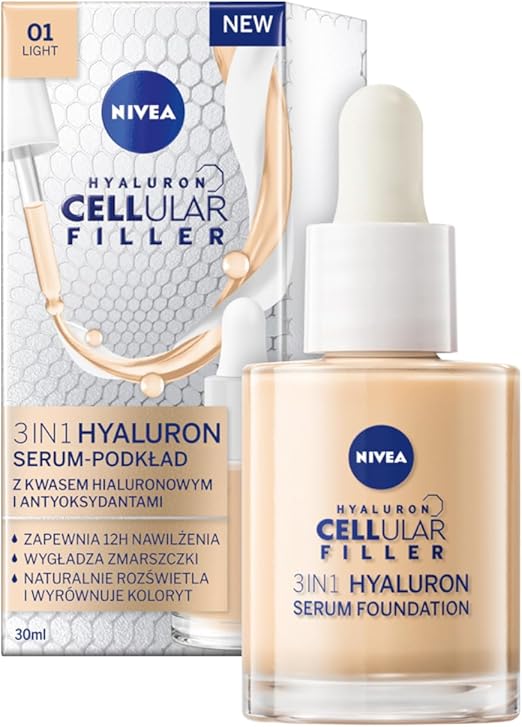 NIVEA 3-in-1 hyaluronserum foundation licht 01 , anti-aging foundation met serum  (30 ml)