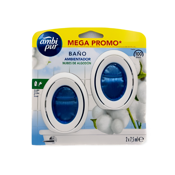 Ambipur baño ambientador 2X7,5 ml. Nubes de algodón.