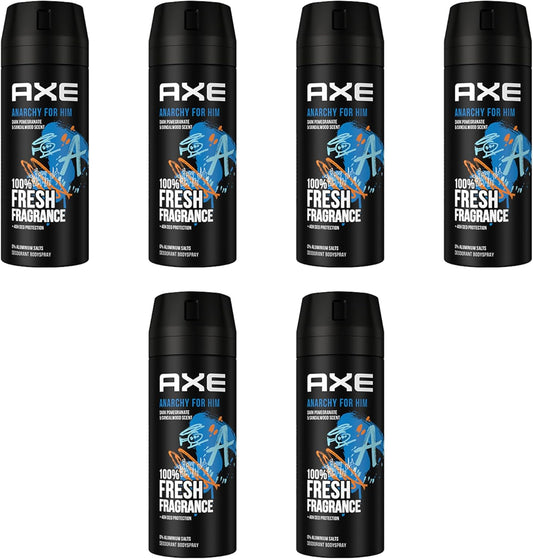 6x Axe Bodyspray Anarchy for Him zonder aluminiumzout 150 ml