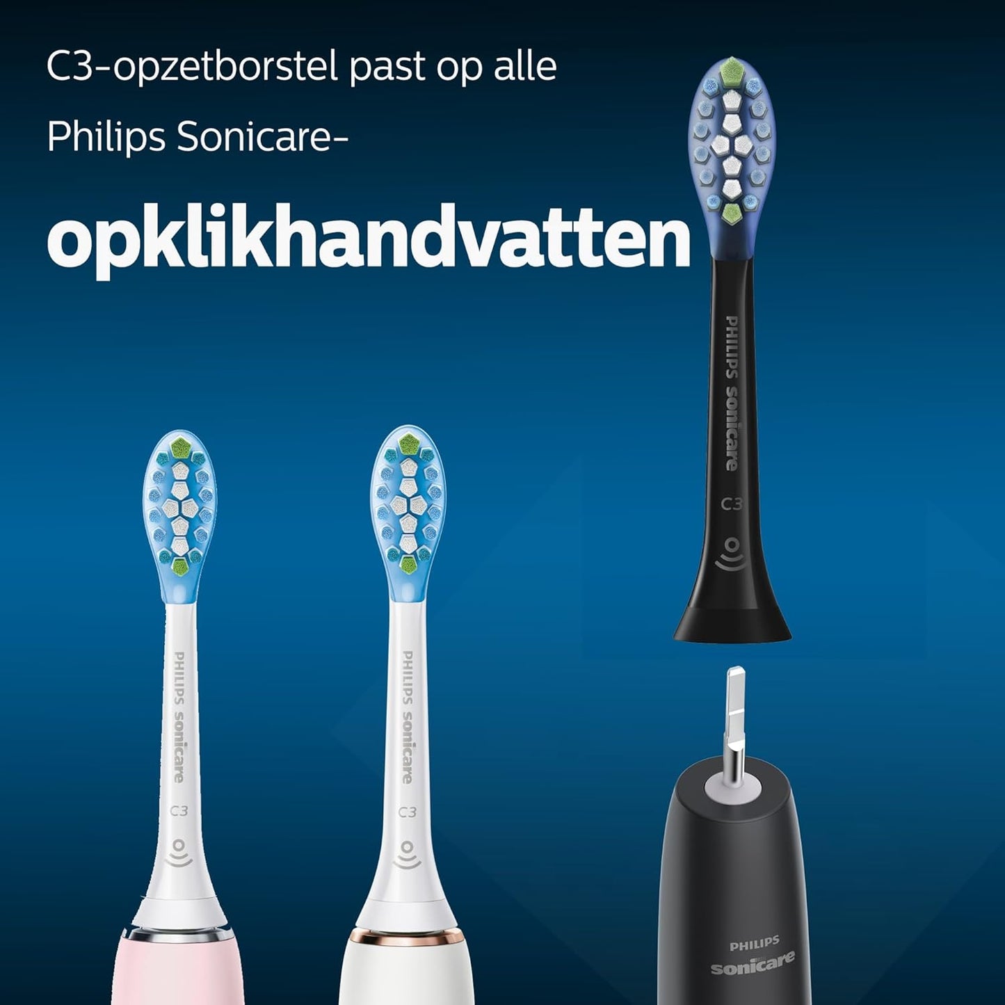 Philips Sonicare Originele standaard sonische C3 Premium Plague Defence -opzetborstels - verpakking van 4 stuks in zwart