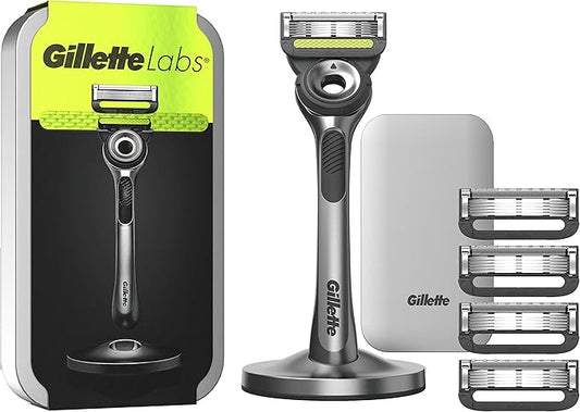GilletteLabs With Exfoliating Bar Scheersysteem, 1 Handvat - 5 Navulmesje, Inclusief Reisetui En Premium Magnetische Houder, Van Gillette