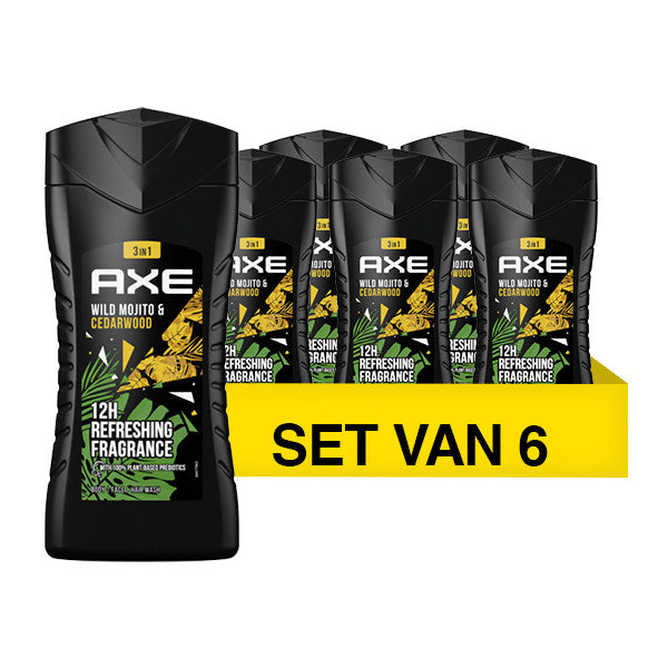 AXE Wild 3-in-1 Douchegel - Green Mojito & Cedarwood - 6 x 250 ml - Voordeelverpakking