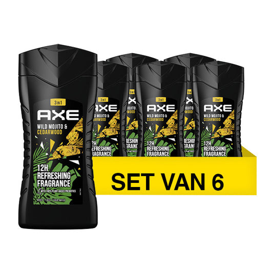 AXE Wild 3-in-1 Douchegel - Green Mojito & Cedarwood - 6 x 250 ml - Voordeelverpakking