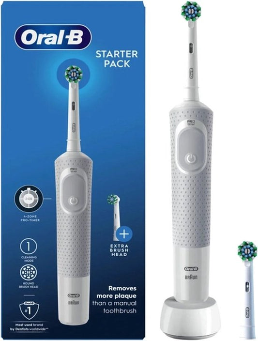 Pack de démarrage pour brosse à dents électrique Oral-B Vitality White avec 2 têtes de brosse CrossAction