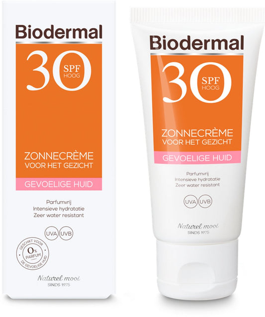 Biodermal Zonnecreme voor de Gevoelige huid - SPF 30 - 50ml - Zonnecreme voor het gezicht